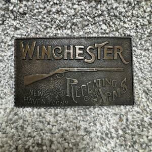 Winchester Rifle Repeating Arms Western Cowboy Brass Belt Buckle New Haven Conn.